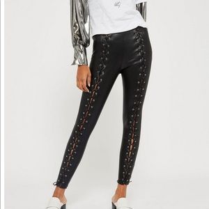 Topshop lace up leg leather leggings